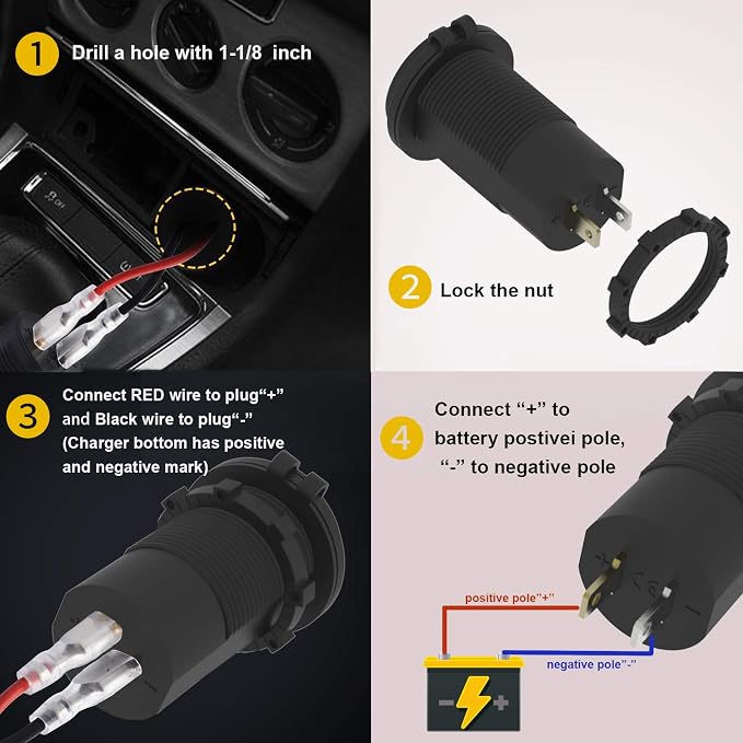 12V USB Outlet - 90W Dual Ports QC4.0 PD & Quick Charge3.0 Car Charger Socket - - Image 5