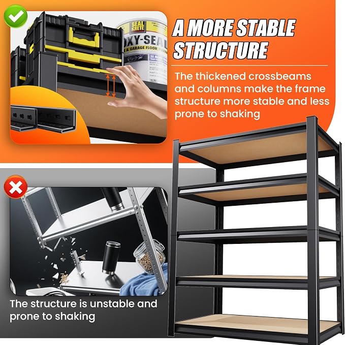 72" H*46'' Storage Shelves 2500lbs Garage Shelving Adjustable Heavy Duty Garage - Image 6