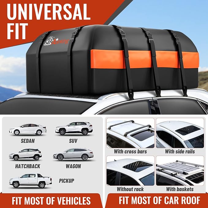 Car Rooftop Cargo Carrier Bag, 15 Cubic Feet Waterproof Heavy Duty 840D Car - Image 5
