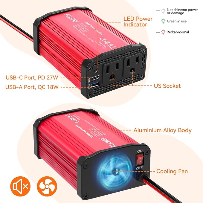 300W Car Power Inverter 12v to 110v, Car Plug in Adapter Outlet - Image 4
