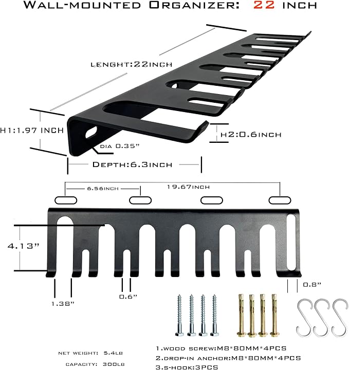 22‘’/25‘’/31‘’Black Wall-Mounted Tool Storage Rack, Suitable - Image 5