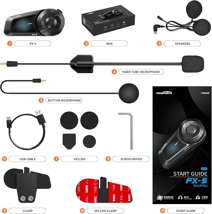 Fodsports FX-S Motorcycle Bluetooth Headset V5.4, 2-Way Helmet Intercom - Image 9