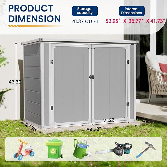 Amopatio 41 Cu Ft Horizontal Outdoor Storage Shed, Resin Trash Can Storage - Image 2