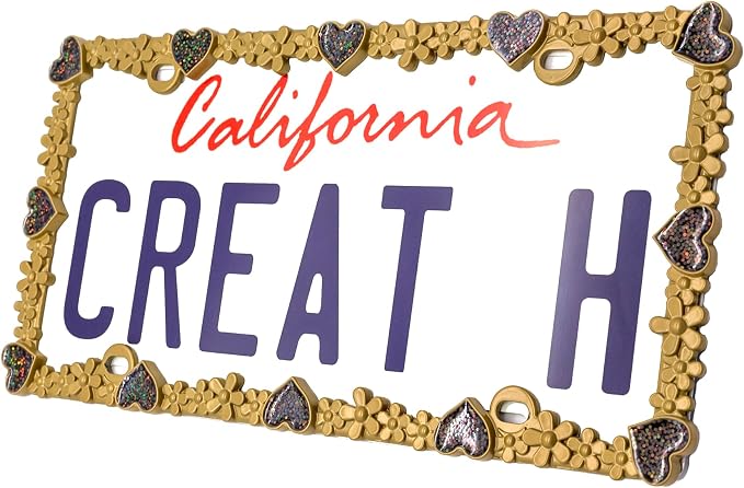 Creathome 3D Shining Daisy Heart License Plate Frame from Pure Zinc Alloy Metal - Image 2