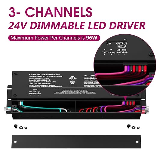 EMITEVER 288W Dimmable LED Driver, 24V 5-in-1 Dimmable Power Supply, 3-Channels - Image 2