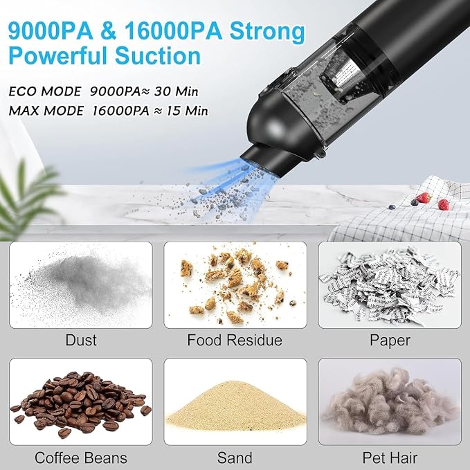 Handheld Vacuum Cordless, 16000pa Car Vacuum Cleaner High Power, 2 Speed Modes - Image 3