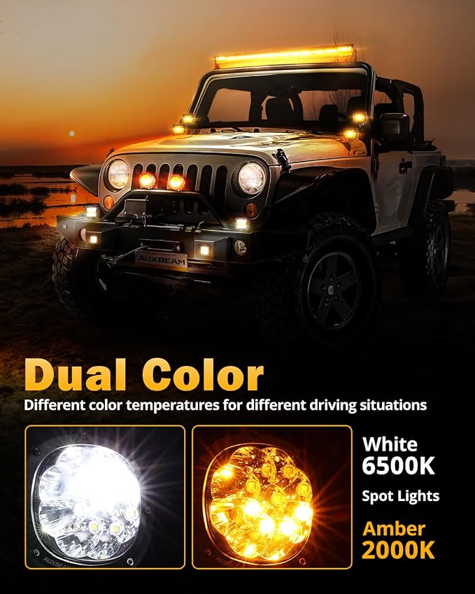Auxbeam 6 Modes Amber White Round LED Pods, P4 Series 4 Inch 90W Flashing - Image 5