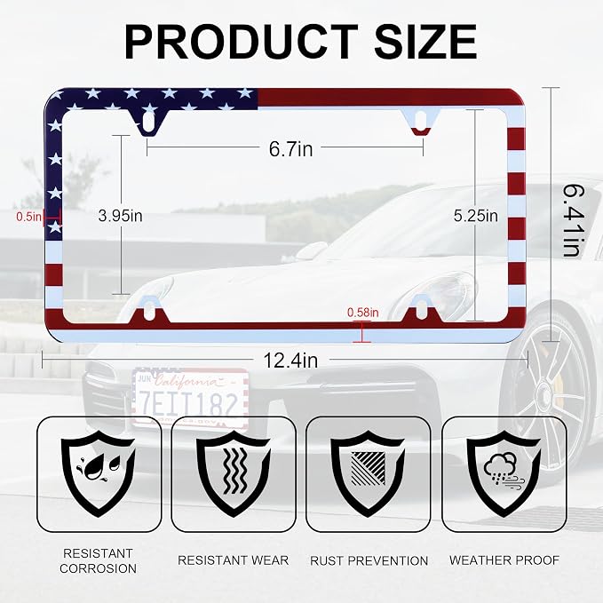 LivTee American Flag License Plate Frames, 4 Holes Stainless Steel License - Image 3