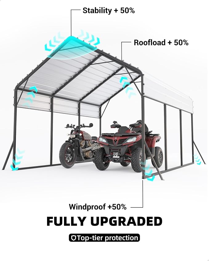 13'x16'x11' Metal Carport, Steel Heavy Duty Car Ports - Image 4