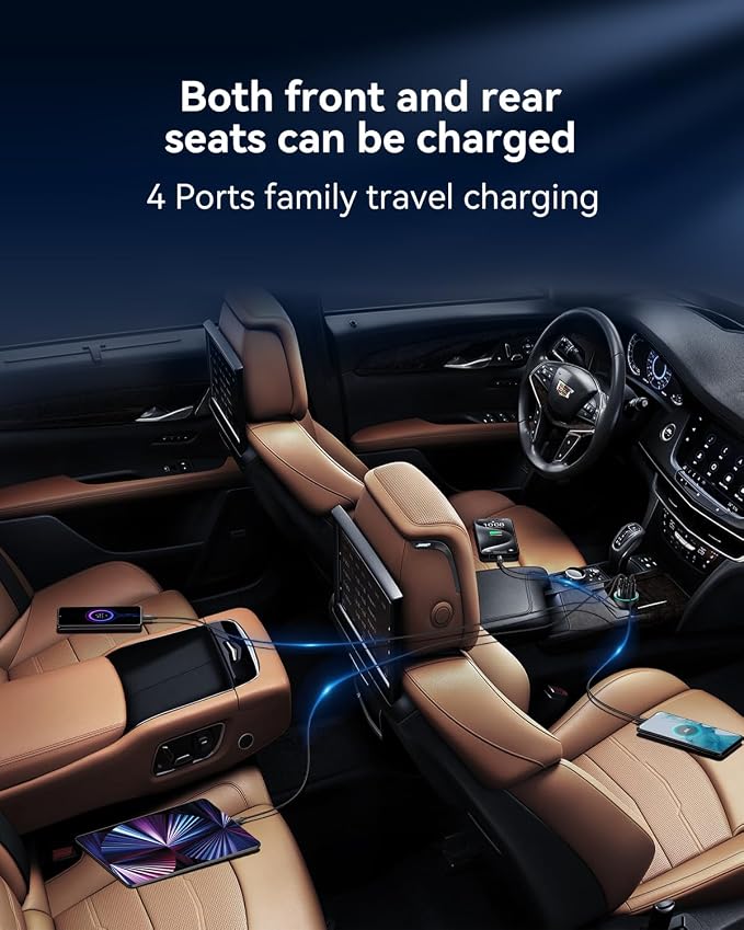 70W USB C Car Charger, Rocoren 4-Port PD Super Fast Charging Type C Car Charger - Image 3