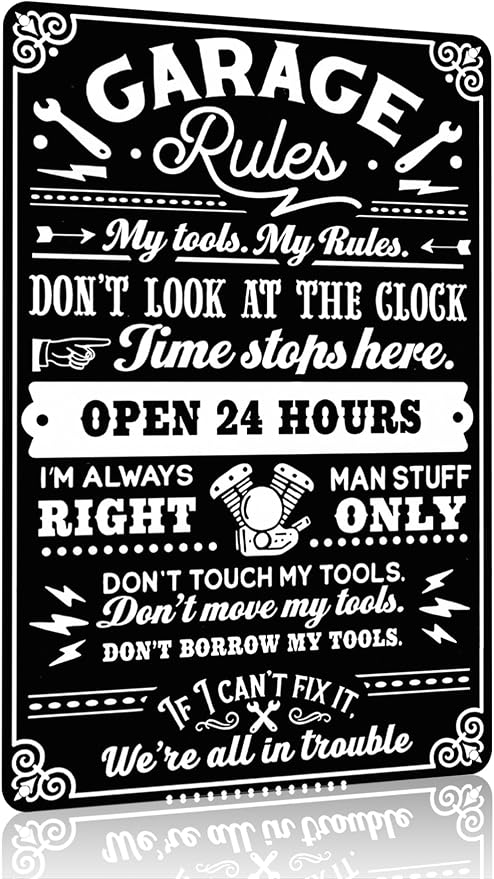 Gifts for Men Dad Husband Funny Garage Rules My Tools My Rules Tin Sign Vintage by Smilelife