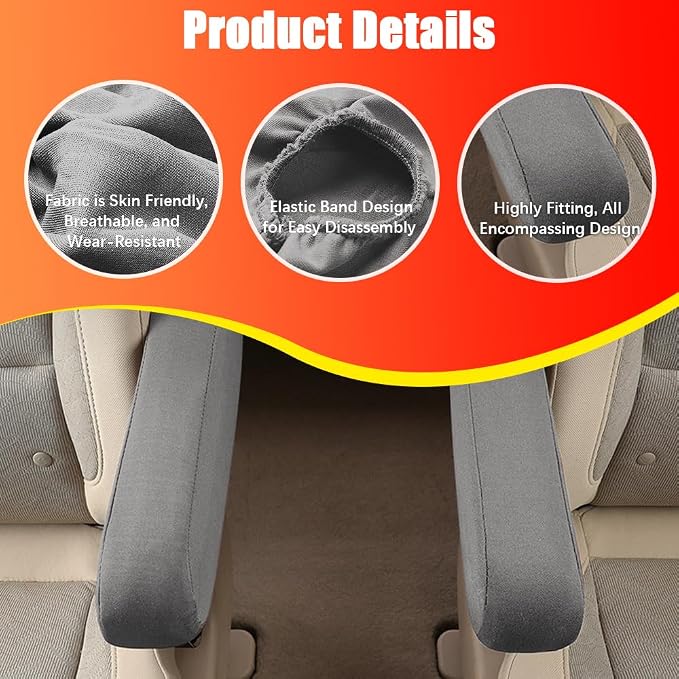 2PC Car Front Seat Armrest Covers, Universal Size Seat Arm Rest Cover, Flat - Image 3