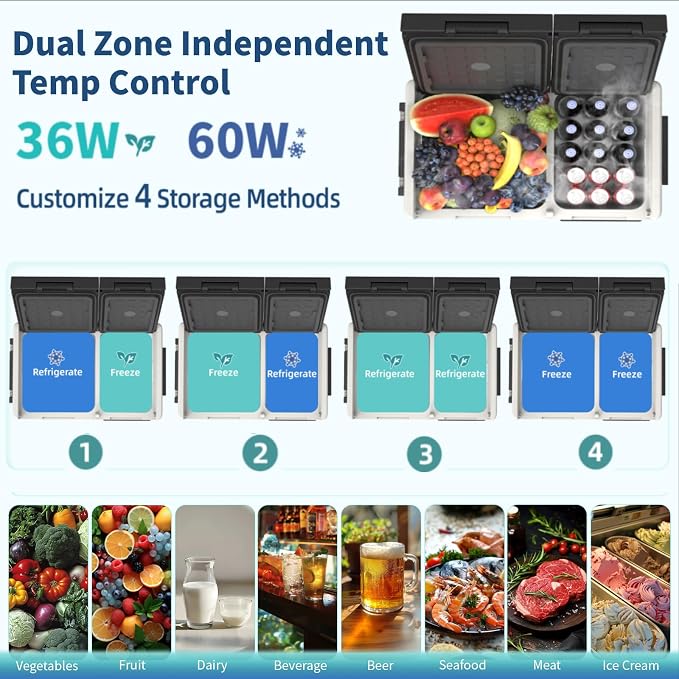 12 Car Refrigerator, 53Quart Dual Zone 12V Car Fridge Portable Freezer - Image 3