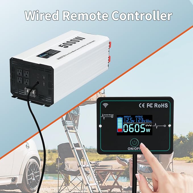 5000 Watts Power Inverter Peak 10KW, Pure Sine Wave 12V DC to 120V AC Off Grid - Image 3