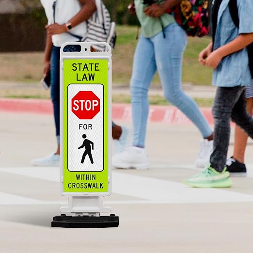 State Law Stop for Pedestrian Within Crosswalk MUTCD R1-6a Sign, Double Sided - Image 2