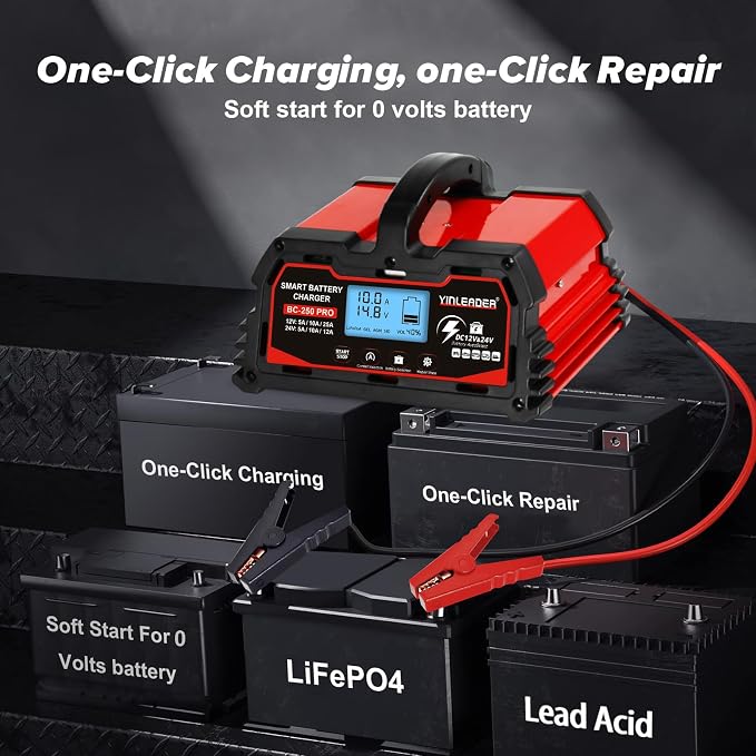 Battery Charger 25A, 12V/24V Lead Acid Smart Battery Charger, 12V LiFePO4 Car - Image 2