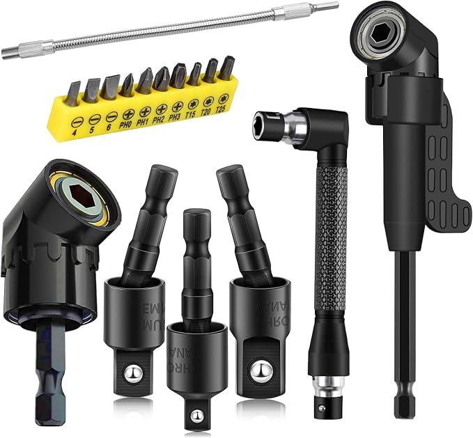 17Pcs Tools Flexible Drill Bit Extension, Include 3Pcs Rotatable Socket Adapter by CIGOTU