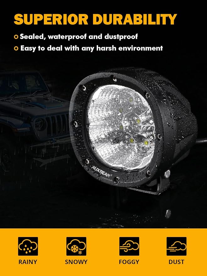 Auxbeam 4 Inch Round LED Light Pods, 90W Offroad Flood White Light Bar - Image 5