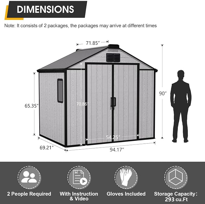 8 x 6 FT Resin Outdoor Storage Shed, All-Weather Plastic Garden Shed - Image 2