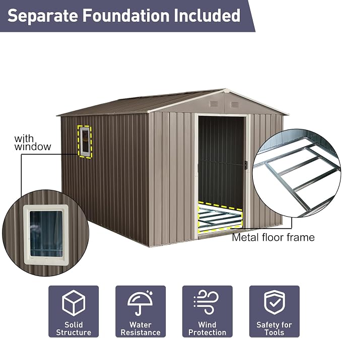 8x10 FT Outdoor Storage Shed, Metal Garden Shed - Image 4