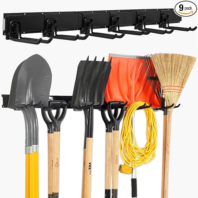 Locking Garden Tool Organizer, Garage Organization Wall Mount Storage Rack by Aking+Ace