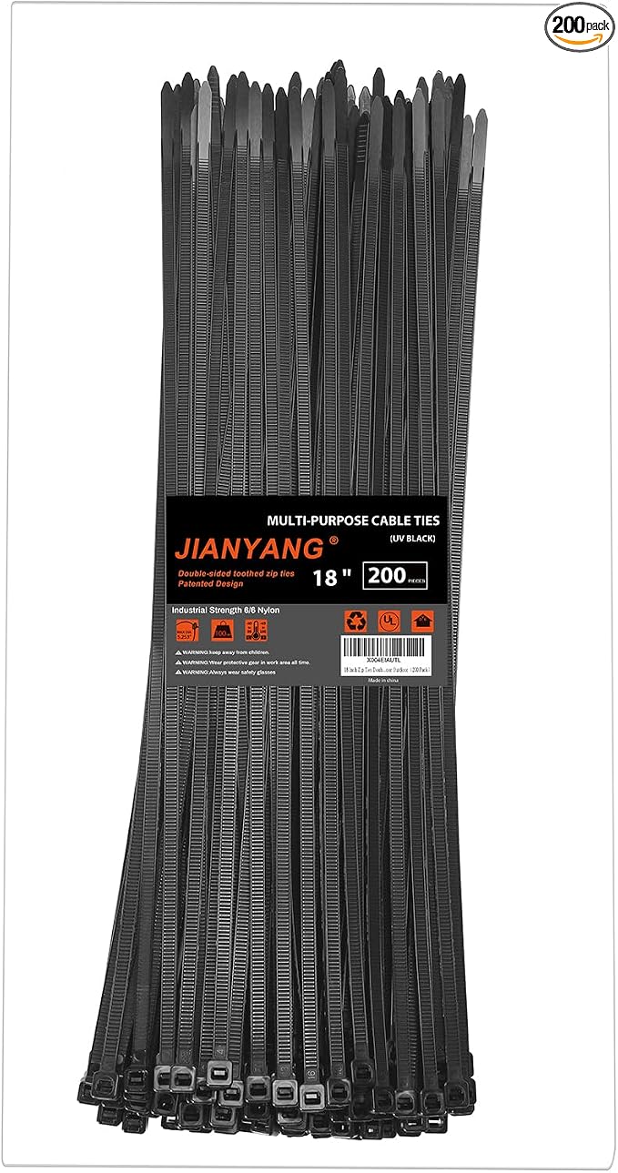 18 Inch Zip Ties Double Sided Toothed, 100 LBS Tensile Strength Heavy Duty by JIANYANG