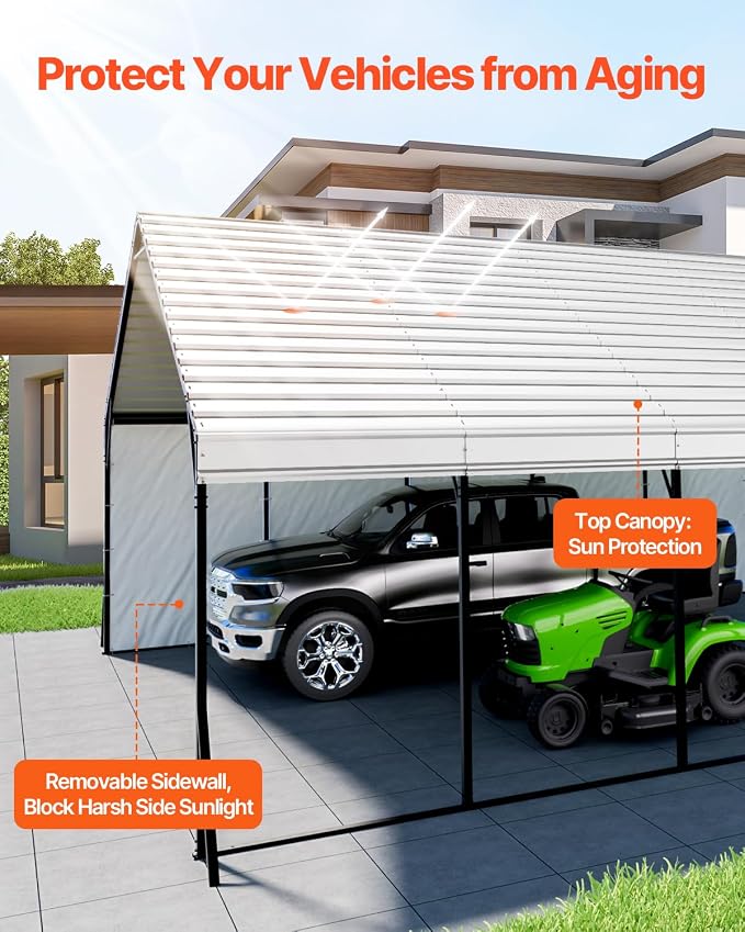 VEVOR 20x24 ft Heavy Duty Metal Carport, Outdoor Car Shelter - Image 3