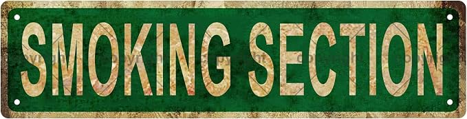 SMOKING SECTION Vintage Metal Tin Sign, Street Sign, Home Decor, Room Decor by Unknown