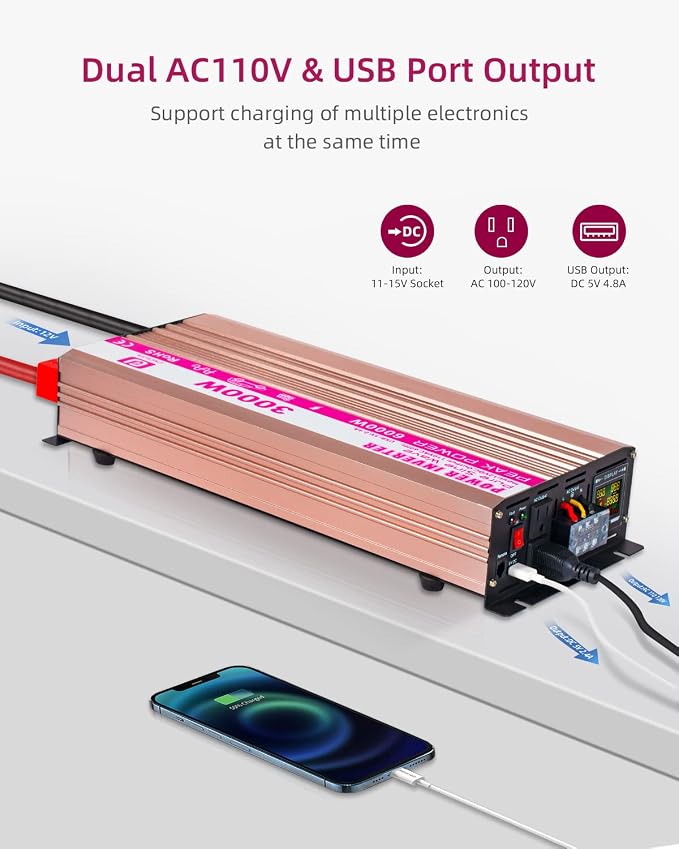 CEJIA Power Inverter 3000W Pure sine Wave ac car Inverter Peak 6000watt 12V DC - Image 2