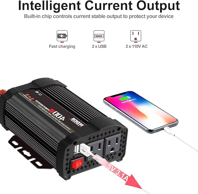 400W Car Power Inverter, DC 12V to 110V AC Converter - Image 3