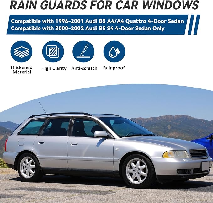 4pcs Front+Rear Smoke Tint Sun/Rain Guard Outside Mount Tape-On Vent Window - Image 2
