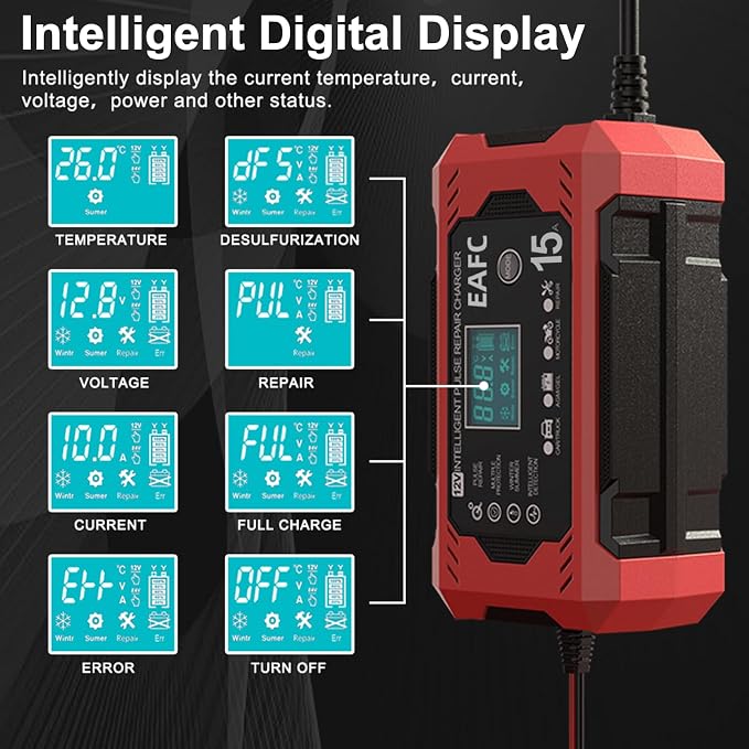 15-Amp Battery Charger, 12V Trickle Charger Car Battery Charger, Smart - Image 7