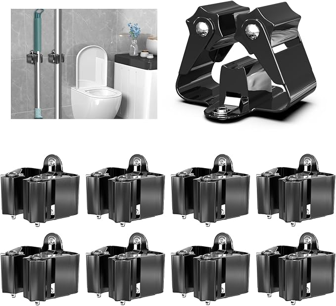 3-H Broom Holder Wall Mount 8 Pack, Mop and Broom Holder by 3-H