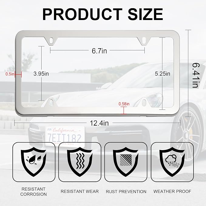 LivTee Chrome License Plate Frames, 4 Holes Stainless Steel License Plate Covers - Image 3