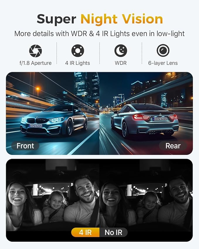 GKU 4K 3 Channel Dash Cam, 5.8GHz WiFi Built-in GPS, 4K+1080P+1080P Dash Cam - Image 7
