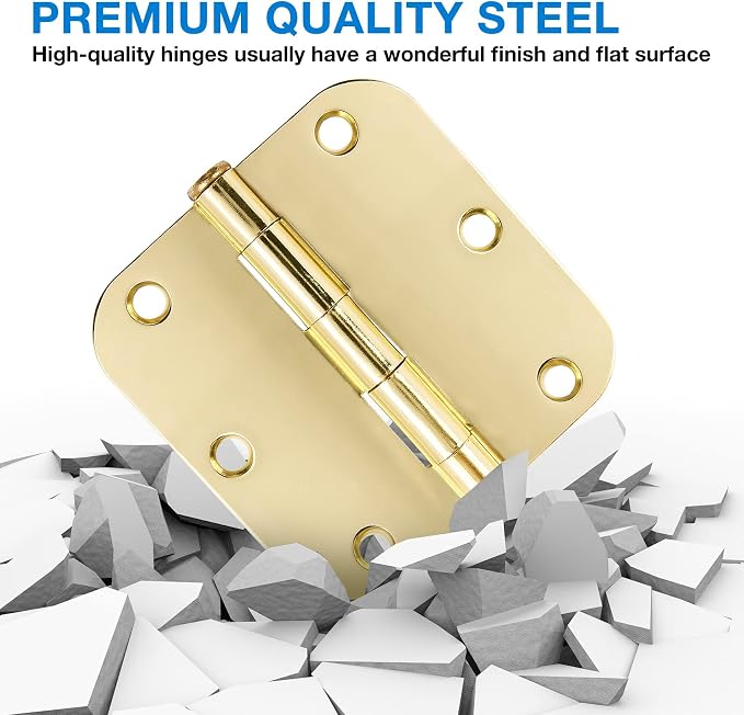 18 Pack Interior Door Hinges Polished Brass 3.5 inch X 3-1/2" 5/8 Radius - Image 6