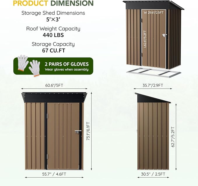 Breezz 5x3FT Vertical Outdoor Steel Storage Shed - Image 2