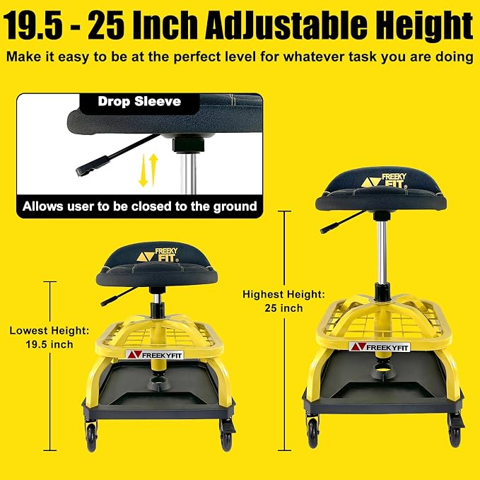 Rolling Shop Stool with Wheels, Garage Work Mechanic Stool with Backrest - Image 3