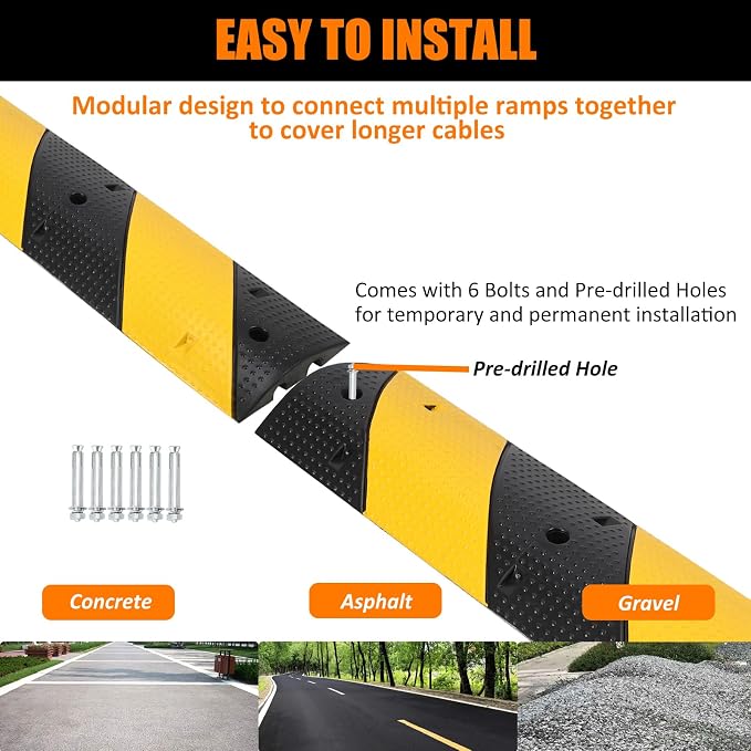 3.3 Ft Rubber Speed Bump, 2 Pack 2 Channel Modular Heavy Duty Speed Bumps Humps - Image 6