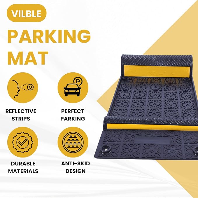 22" x 11.5" Rubber Parking Guide Mat, Heavy-Duty Wheel Stoppers - Image 3