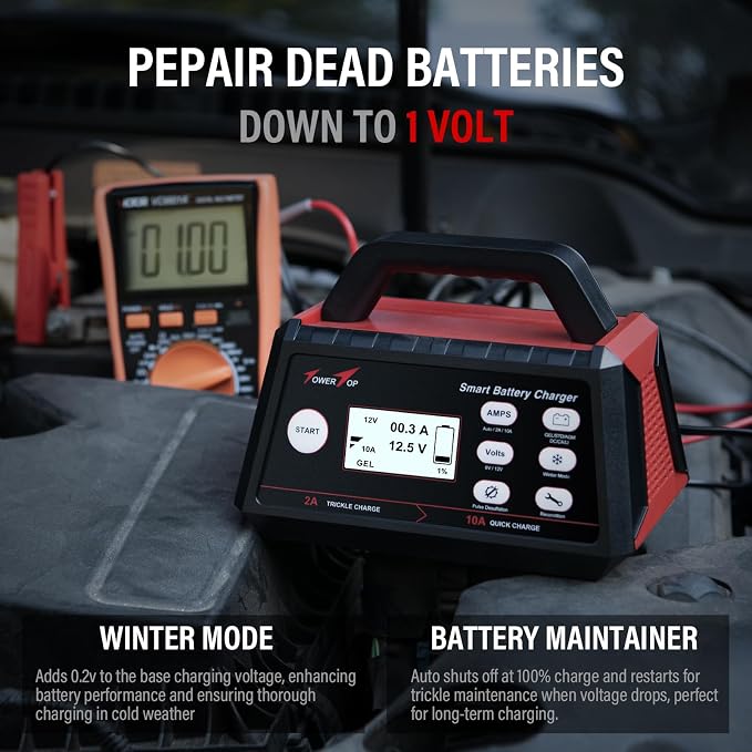 TowerTop Smart Car Battery Charger: 10A Battery Chargers 6V/12V Boat Battery - Image 4