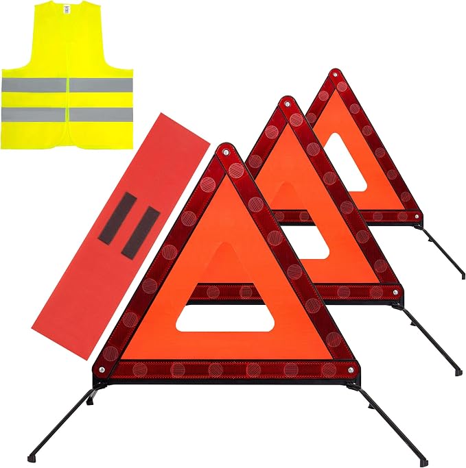 AYKRM 3PACK Car Warning Triangle Heavy Reflective Warning Road Safety Triangle by AYKRM