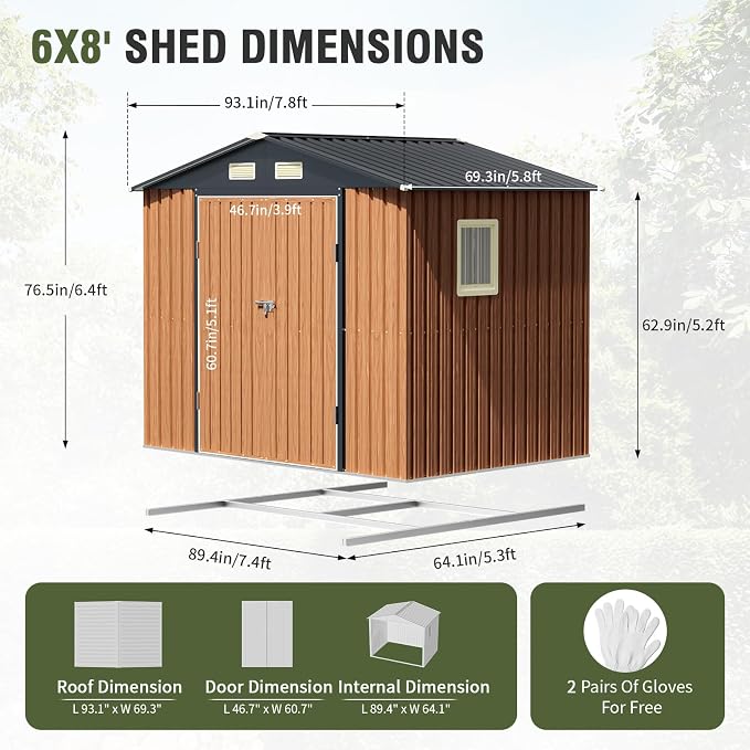 8x6 Ft Storage Shed, Large Outdoor Shed - Image 2