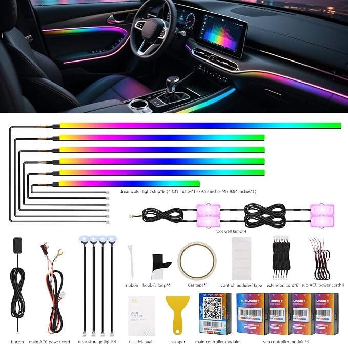 2025 Upgraded Dreamcolor Acrylic Interior Car LED Strip Light - Image 2