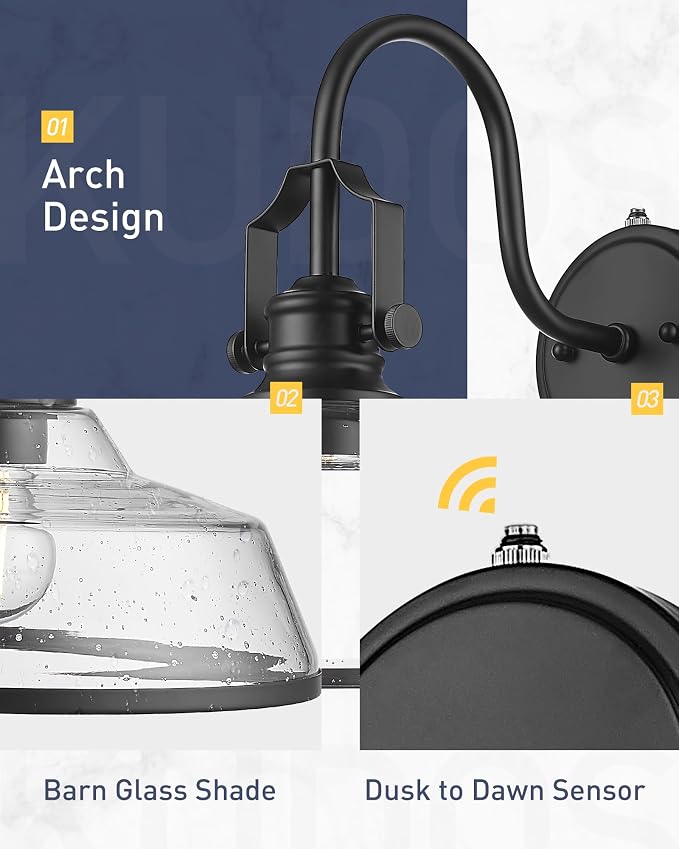 kudos Dusk to Dawn Outdoor Wall Sconce, Exterior Garage Light Fixtures - Image 3