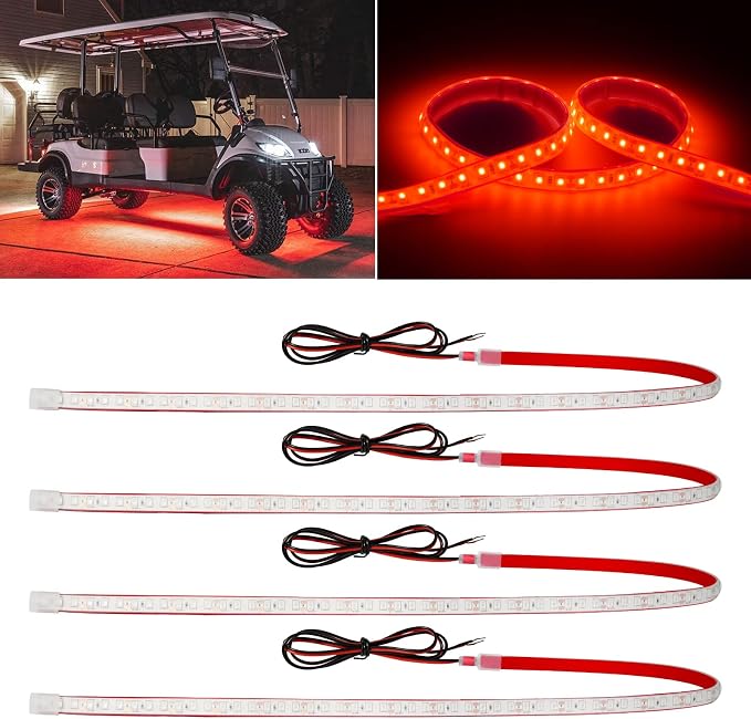 Red Car LED Strip Light, 24inch 12V Interior Light Strip IP68 Waterproof by DUOFU365