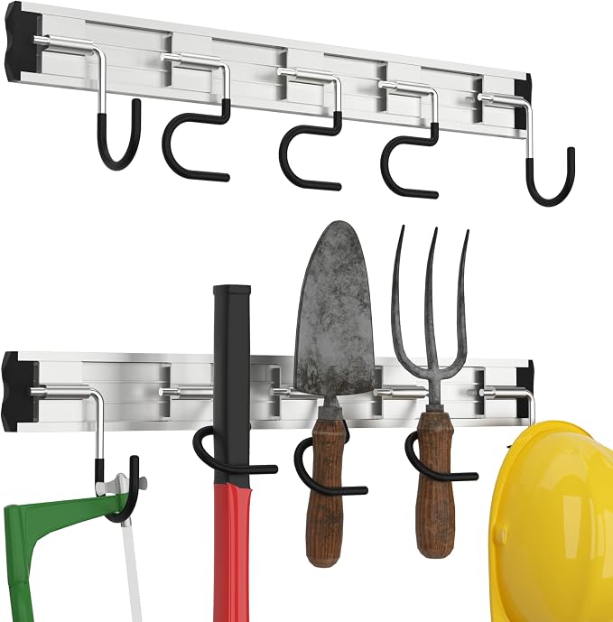 69'' Aluminum Alloy Garage Tool Organizer Hooks, Broom Holder Wall Mount - Image 5