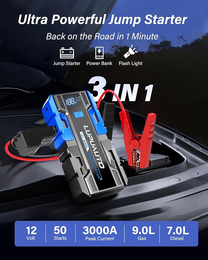 3000A Jump Starter, Portable Car Battery Jump Starter - Image 4