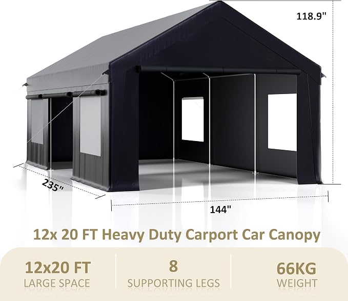 Carport 12' x 20' Heavy Duty Portable Garage, Carport Canopy - Image 7