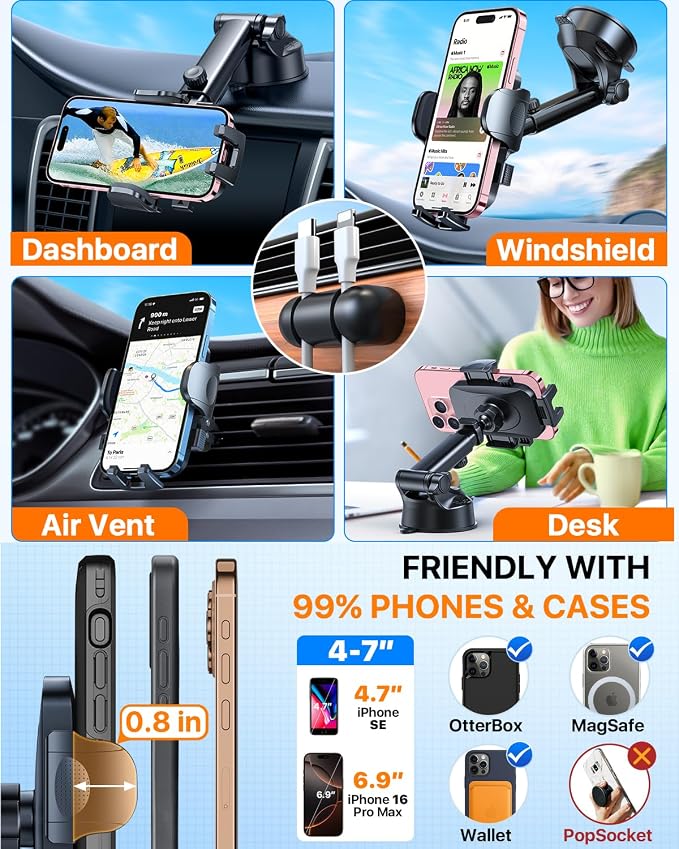 HTU 2025 Best Car Phone Holder 【Ultimate 5-in-1 & Upgraded 100+LBS Strongest - Image 5